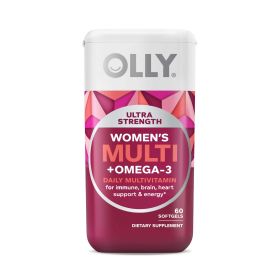 OLLY Ultra Strength Women's Multi + Omega-3 Softgels, Daily Vitamin, 60 Count